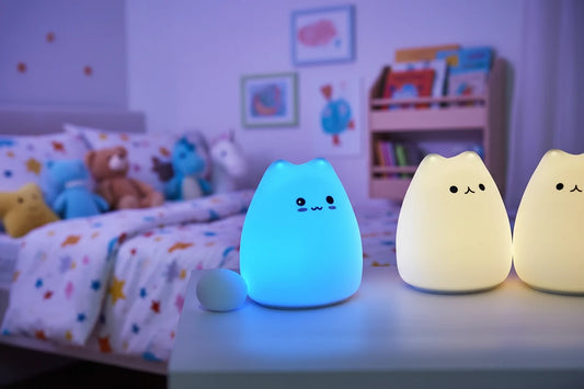 Veilleuse Chat LED en Silicone – 7 Couleurs Tactile – Compagnon Doux