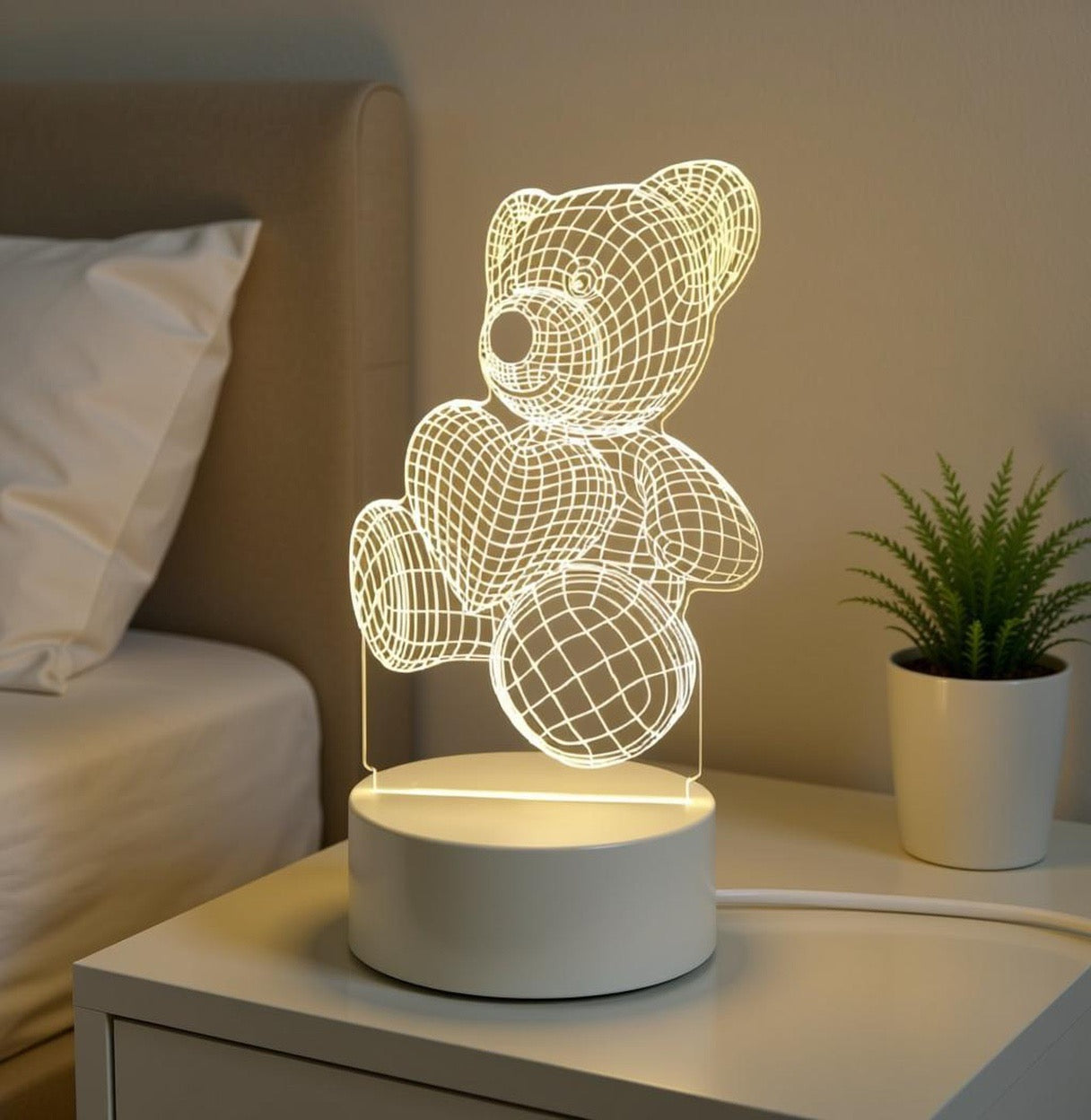 Veilleuse Ours 3D – Lampe Illusion Holographique LED – Déco Magique
