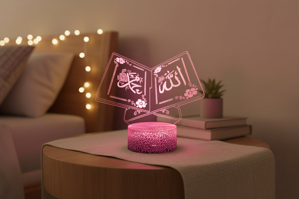 Lampe Veilleuse Coranique LED – Livre Sacré Lumineux