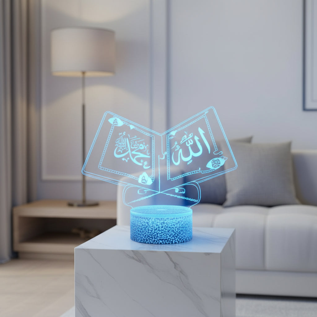 Lampe Veilleuse Coranique LED – Livre Sacré Lumineux