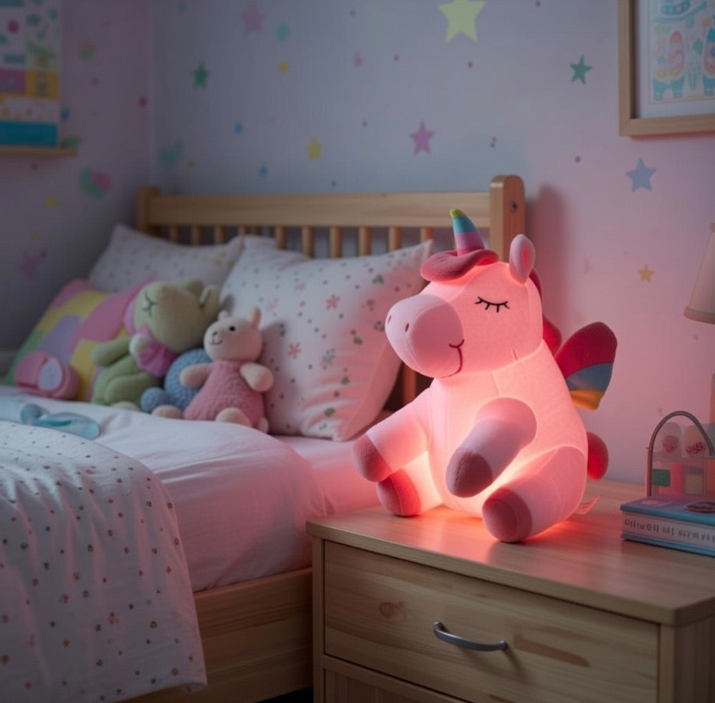 Peluche Veilleuse Licorne LED – Lumière Douce et Réconfortante