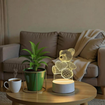 Veilleuse Ours 3D – Lampe Illusion Holographique LED – Déco Magique