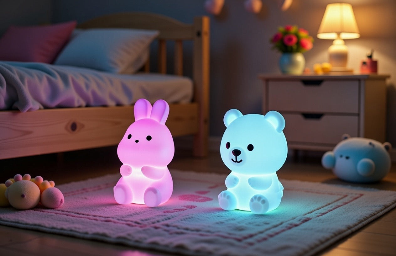 Veilleuse Lapin & Ourson LED — Duo de compagnons lumineux apaisants