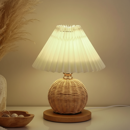 Lampe LED Tissu Plissé Rotin – Style Rétro USB
