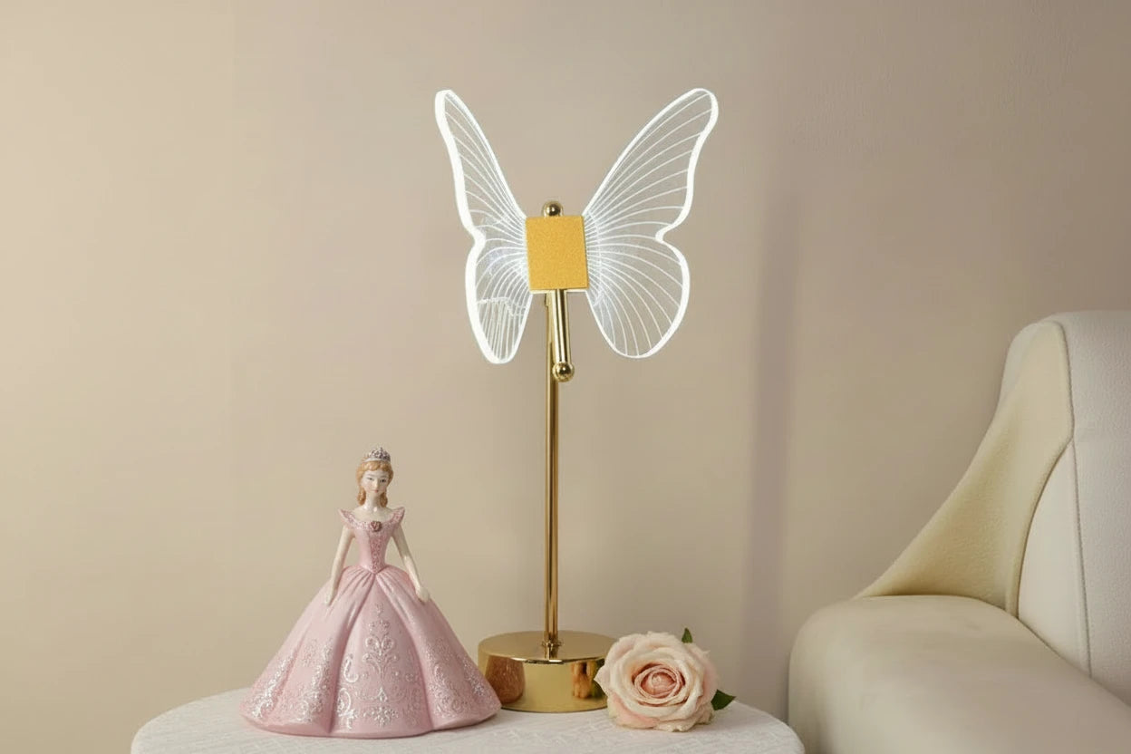 Lampe LED Papillon Dorée Acrylique – Art Déco Élégant