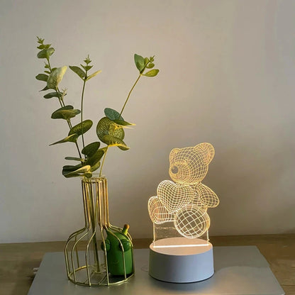 Veilleuse Ours 3D – Lampe Illusion Holographique LED – Déco Magique