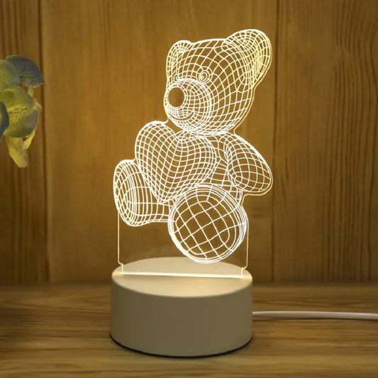 Veilleuse Ours 3D – Lampe Illusion Holographique LED – Déco Magique