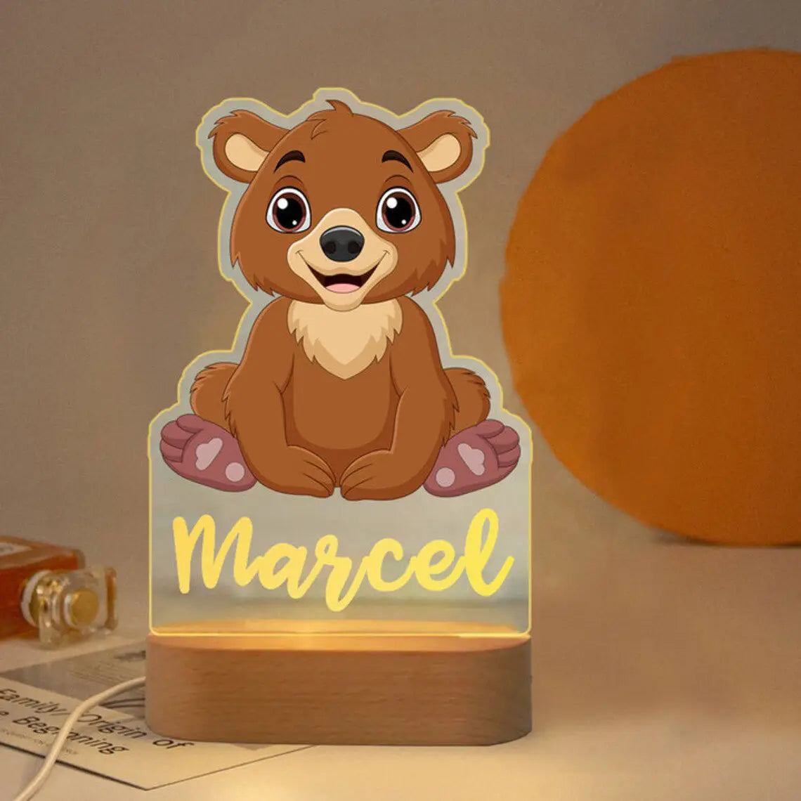 Veilleuse Enfant Personnalisée avec Prénom – LED Animaux – Cadeau Bébé