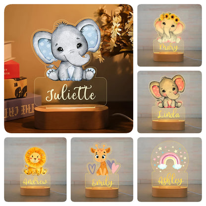 Veilleuse Enfant Personnalisée avec Prénom – LED Animaux – Cadeau Unique
