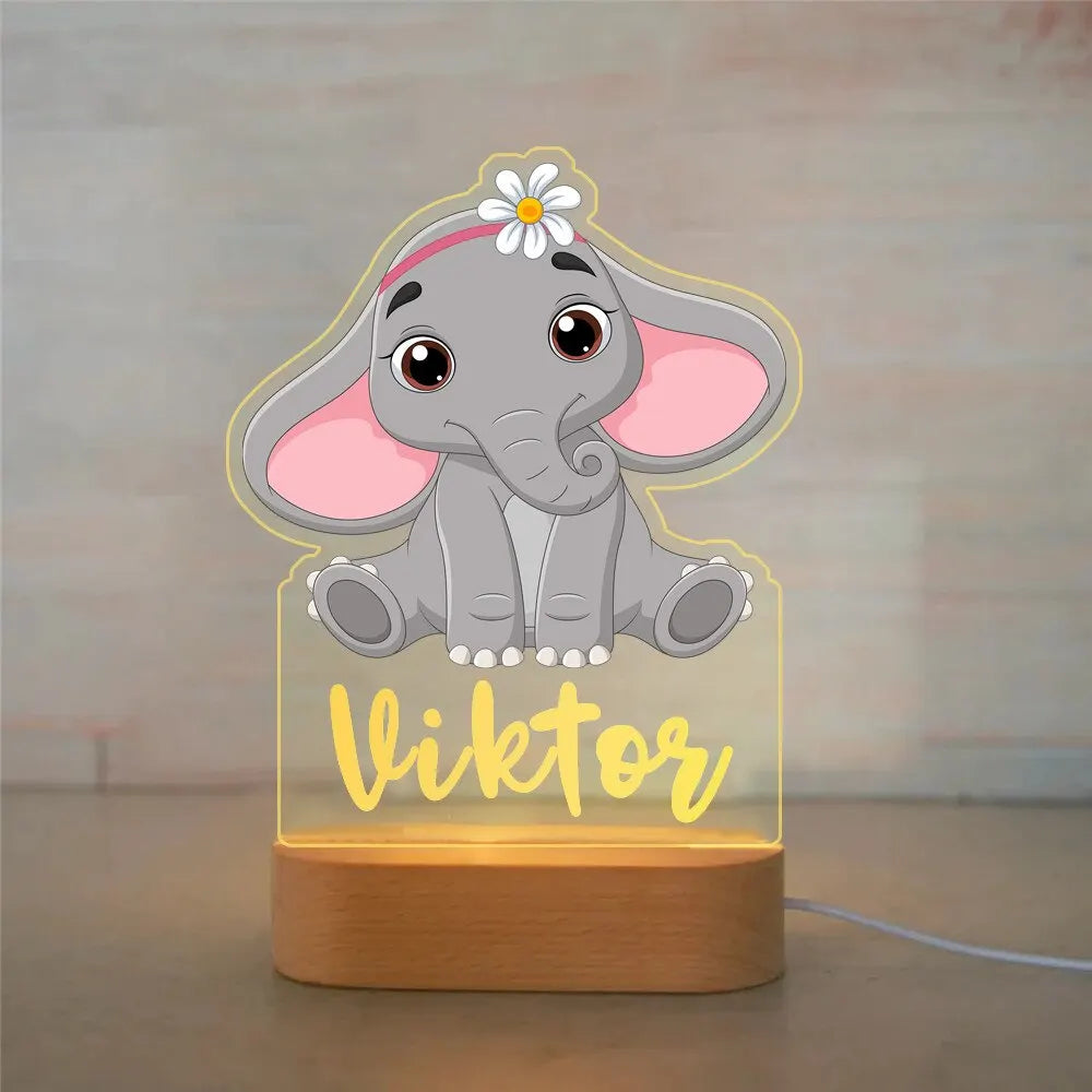 Veilleuse Enfant Personnalisée avec Prénom – LED Animaux – Cadeau Bébé