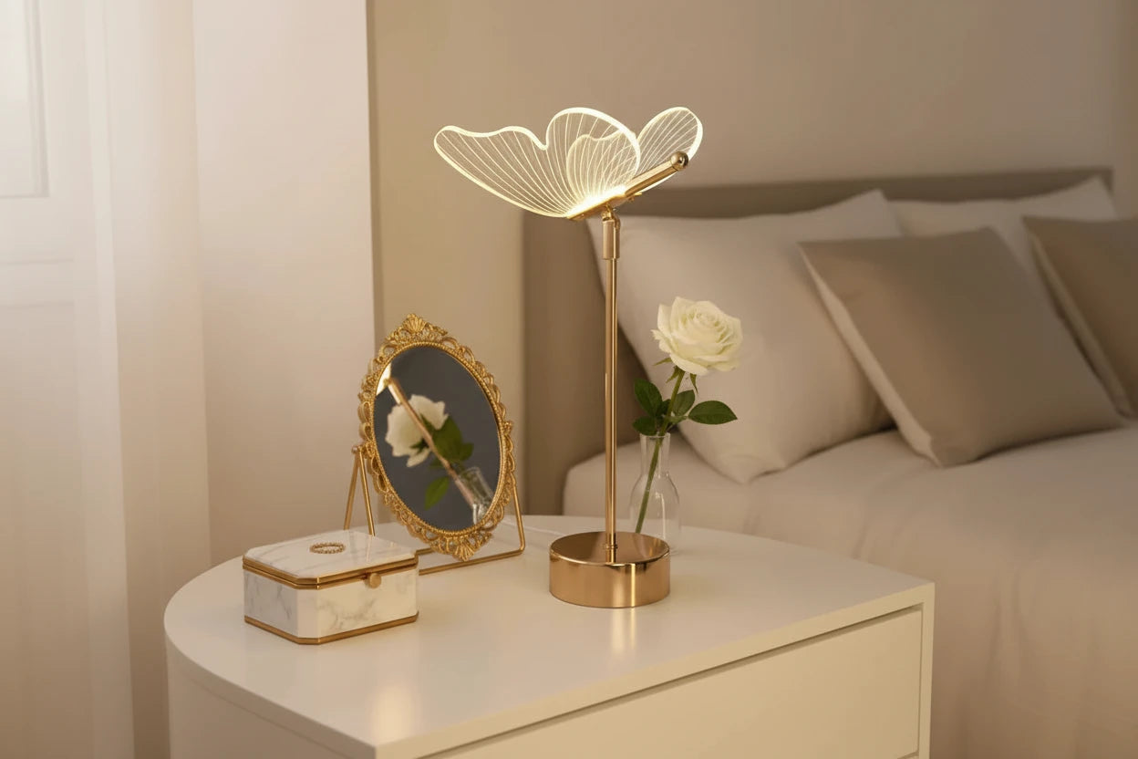 Lampe LED Papillon Dorée Acrylique – Art Déco Élégant