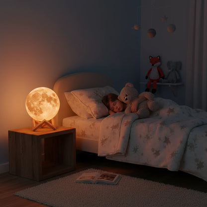 Veilleuse Lune LED sur Socle – Lumière Étoilée Douce