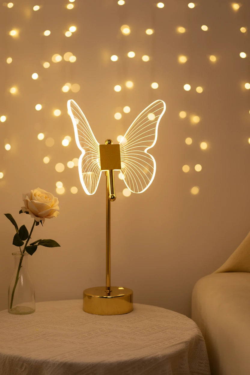 Lampe LED Papillon Dorée Acrylique – Art Déco Élégant