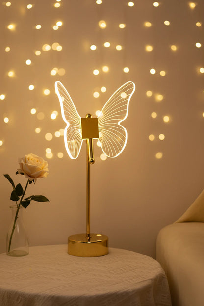 Lampe LED Papillon Dorée Acrylique – Art Déco Élégant