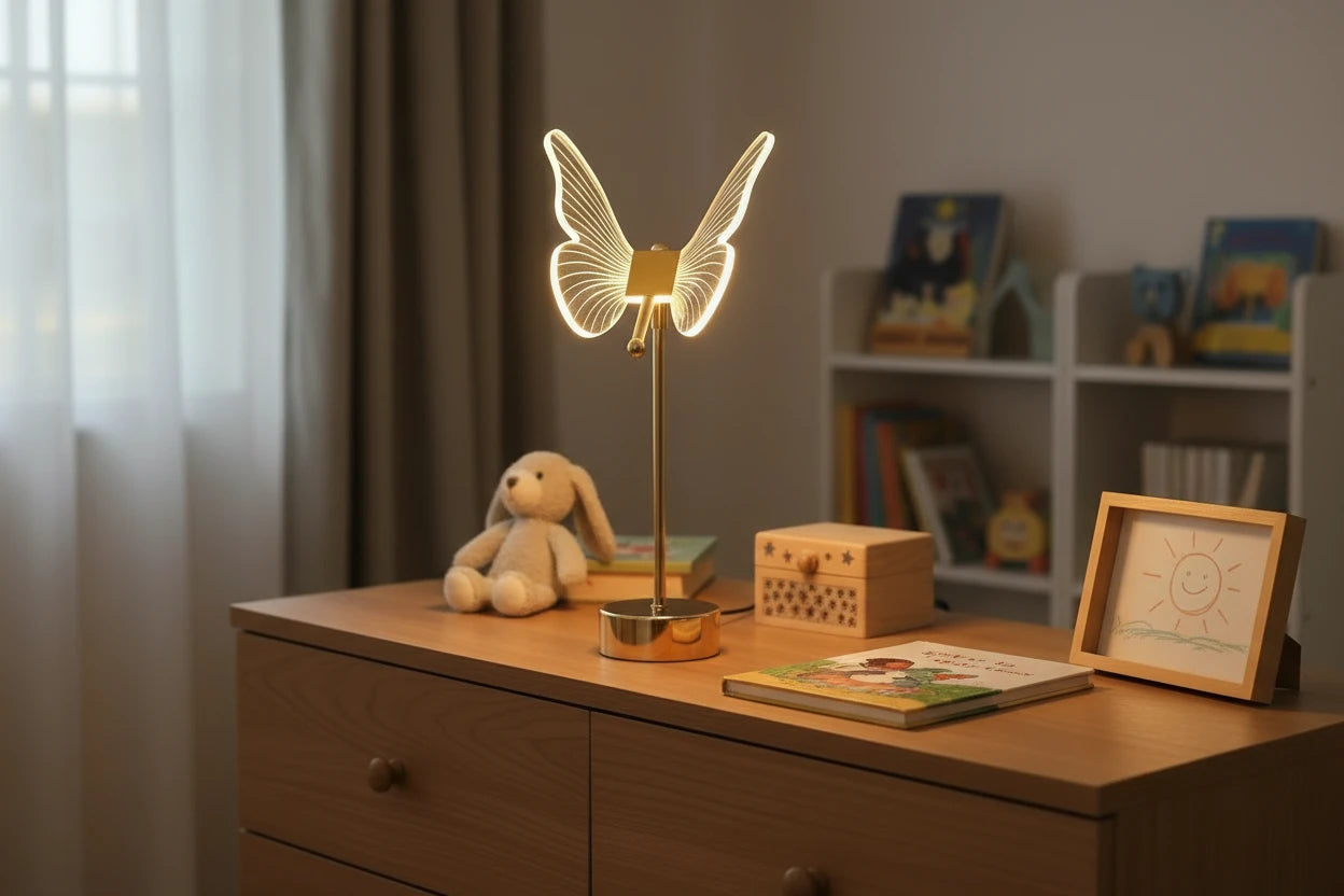 Lampe LED Papillon Dorée Acrylique – Art Déco Élégant