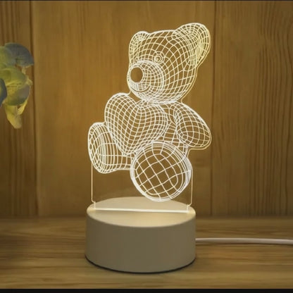 Veilleuse Ours 3D – Lampe Illusion Holographique LED – Déco Magique